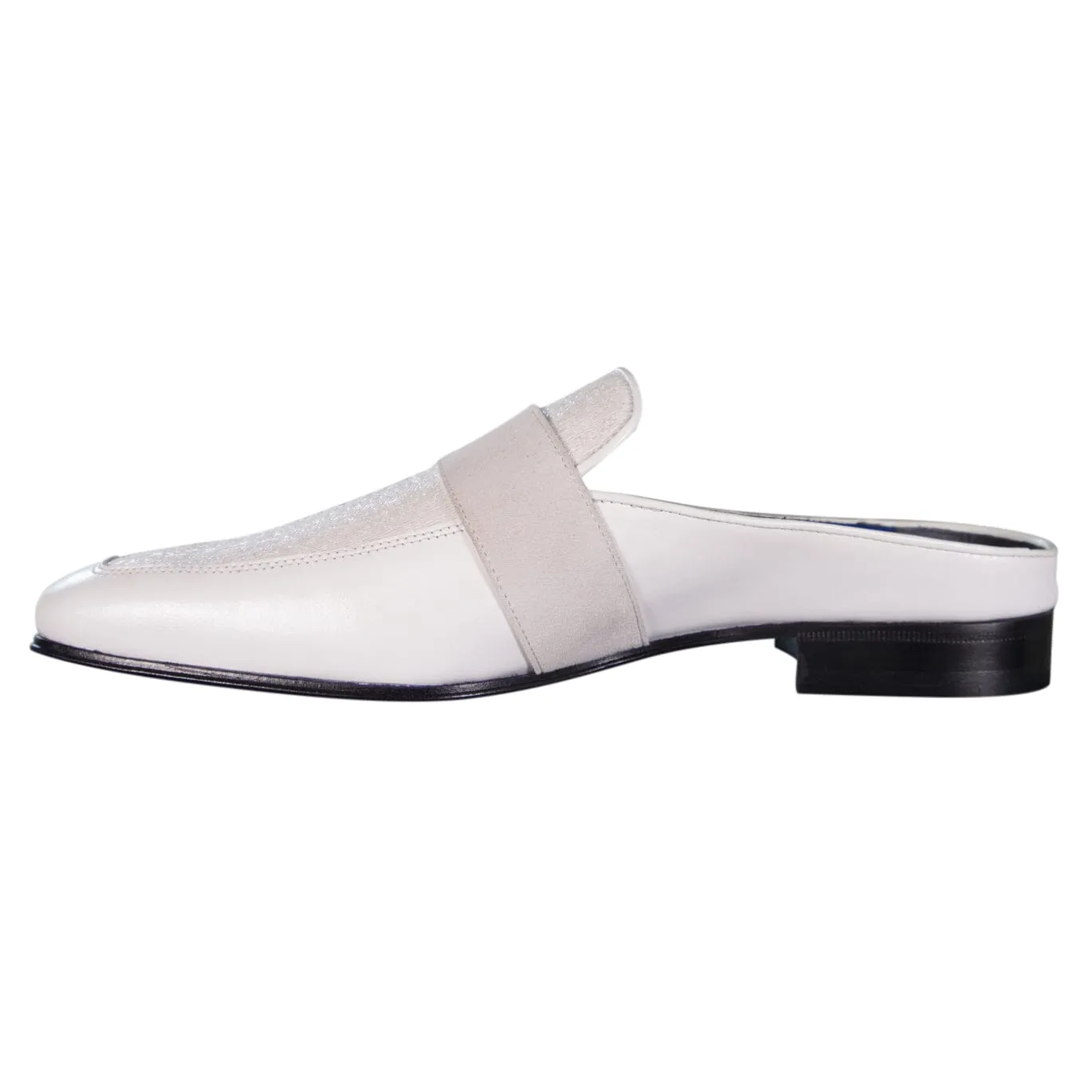 White Diamante With Yellow Gold Hardware Leather Slippers