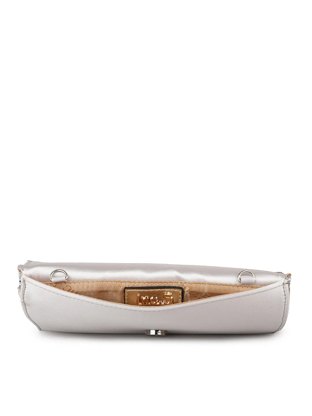 Women Silver Toned Embellished Envelope Clutch