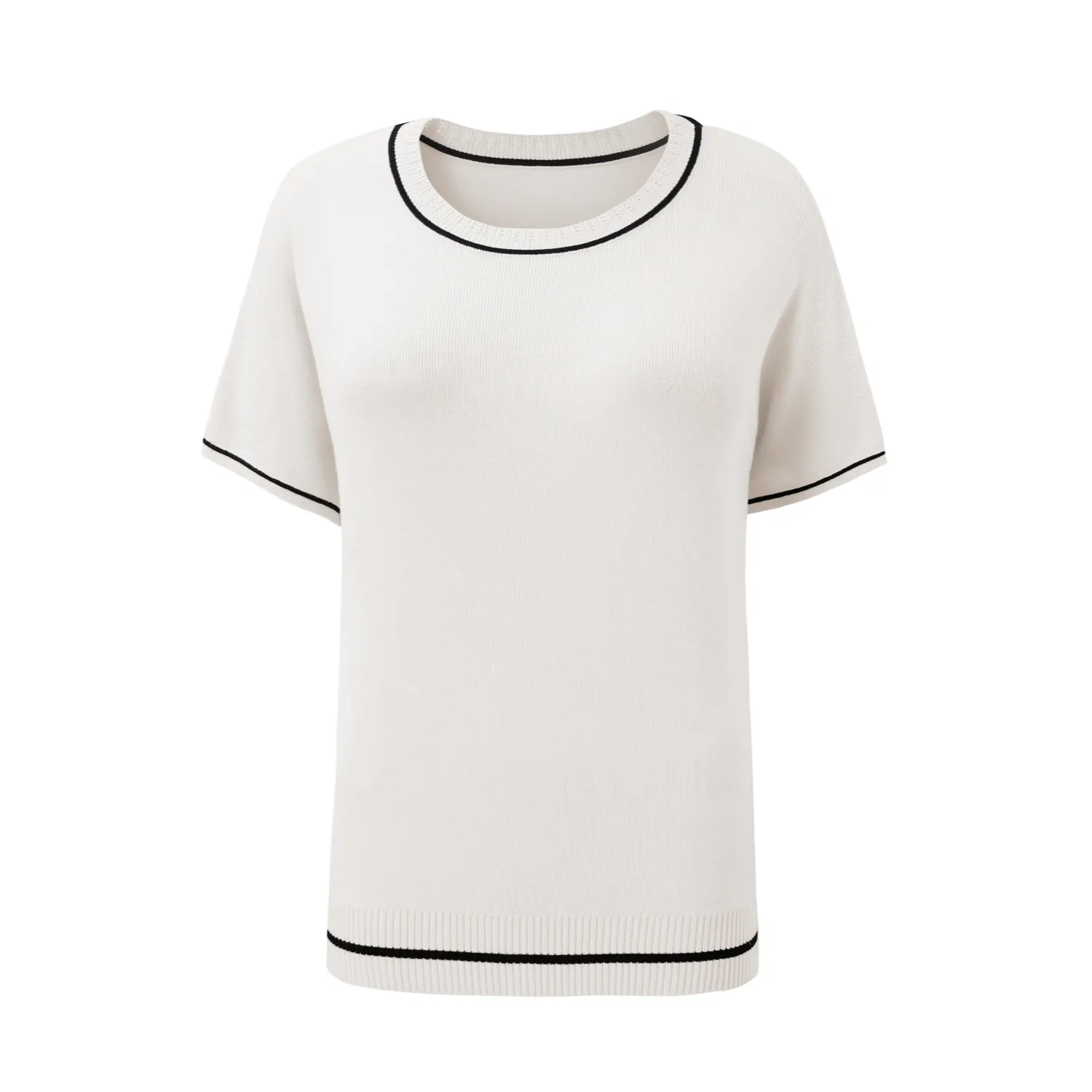 Women's Soft Knit Summer Tops - Crewneck Lightweight Short Sleeve Shirts-White