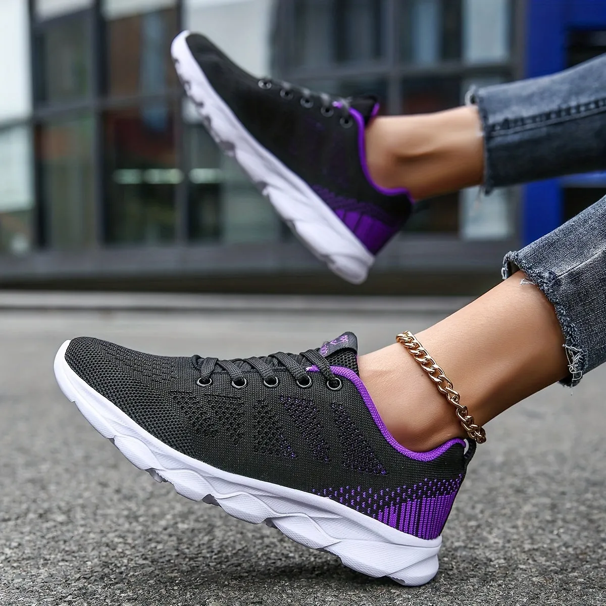 Womens Super-Breathable Lace-Up Sport Shoes - Lightweight & Fashionable Flying Woven Design - Ideal for Casual Everyday Wear - Durable & Comfortable