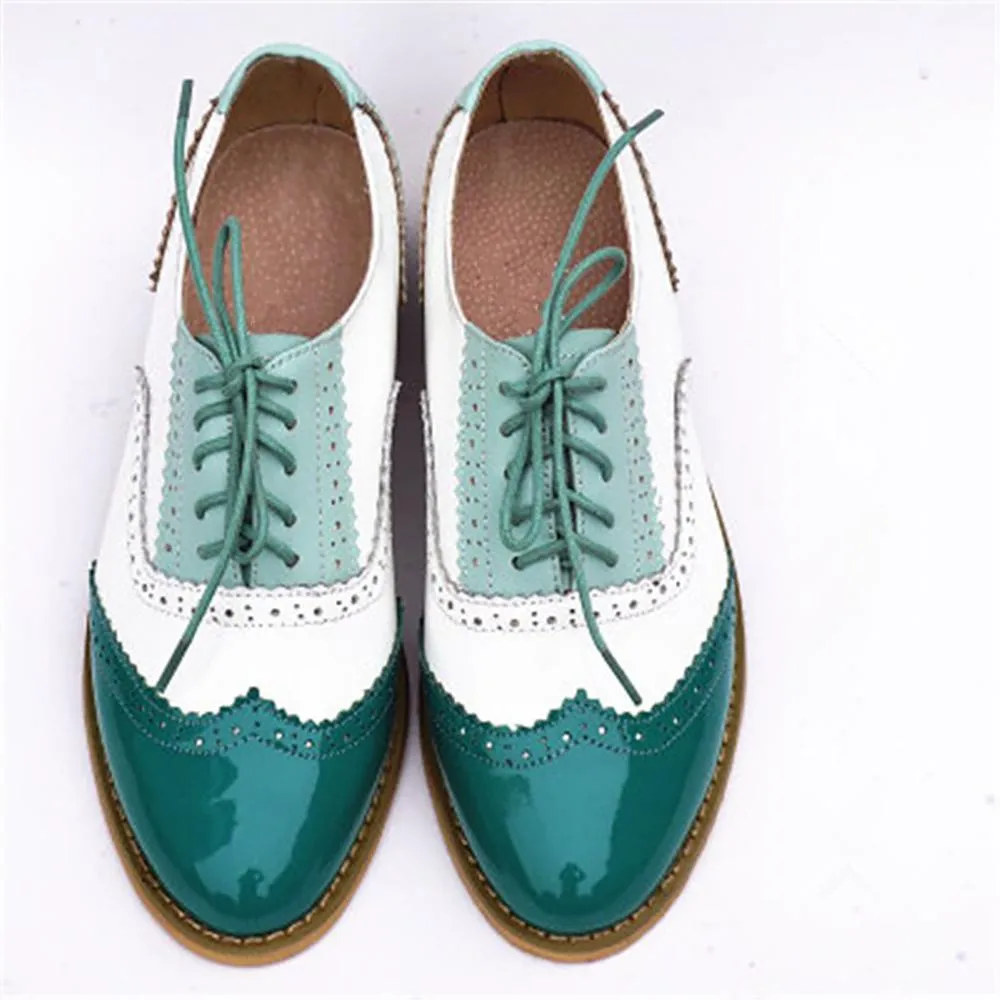 Women's Vintage Genuine Leather Lace-Up Flat Oxford Shoes