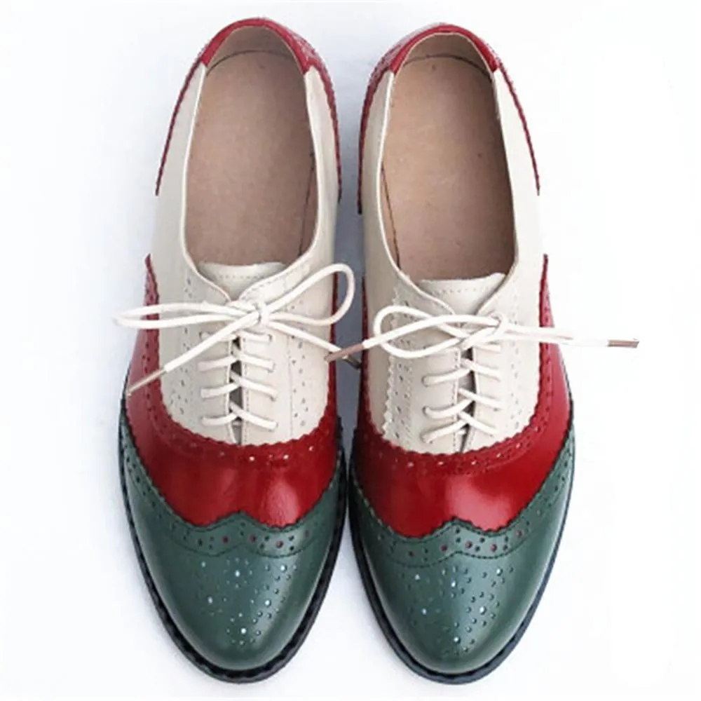 Women's Vintage Genuine Leather Lace-Up Flat Oxford Shoes