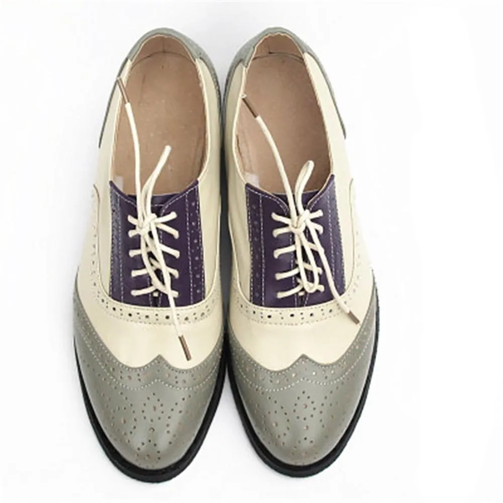 Women's Vintage Genuine Leather Lace-Up Flat Oxford Shoes