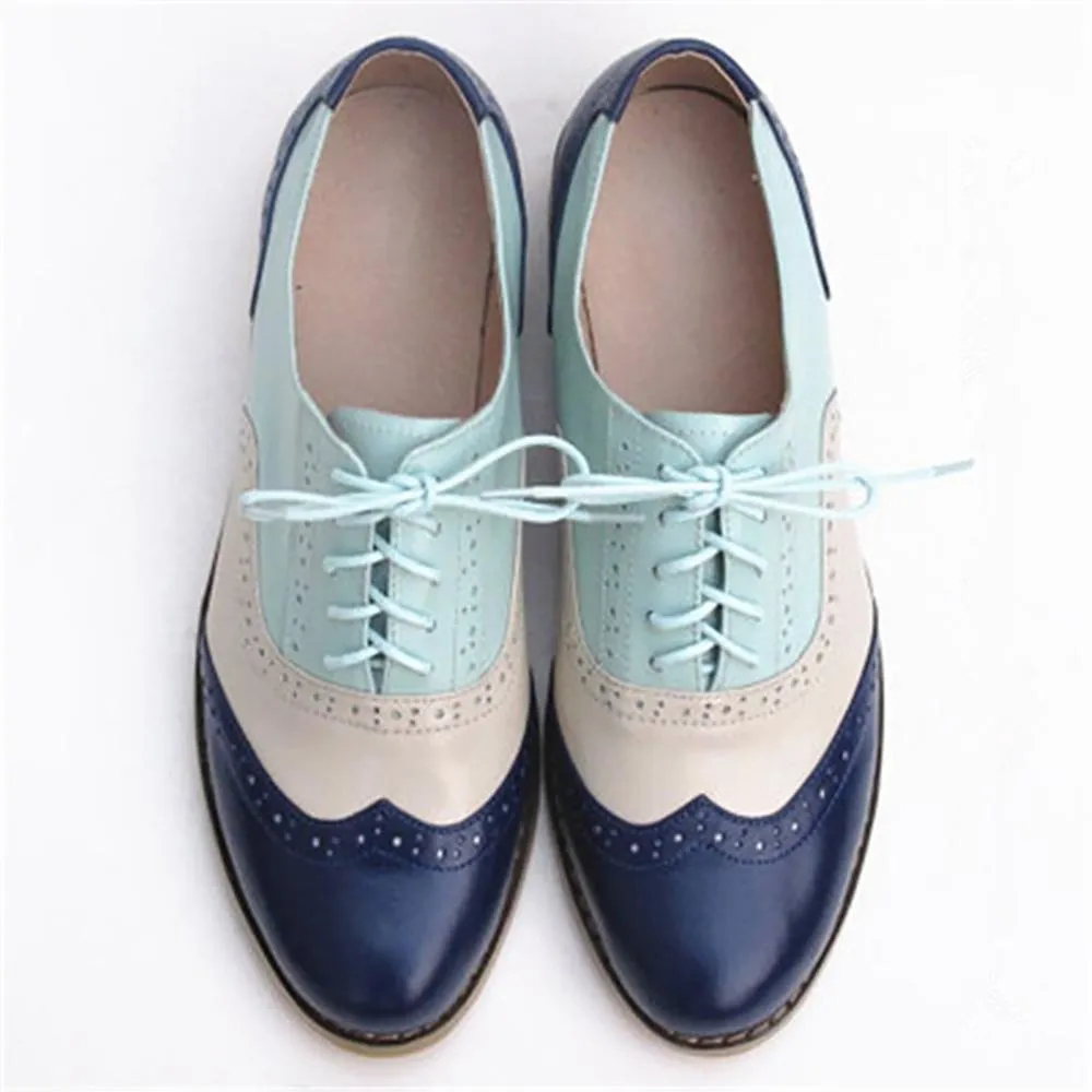 Women's Vintage Genuine Leather Lace-Up Flat Oxford Shoes