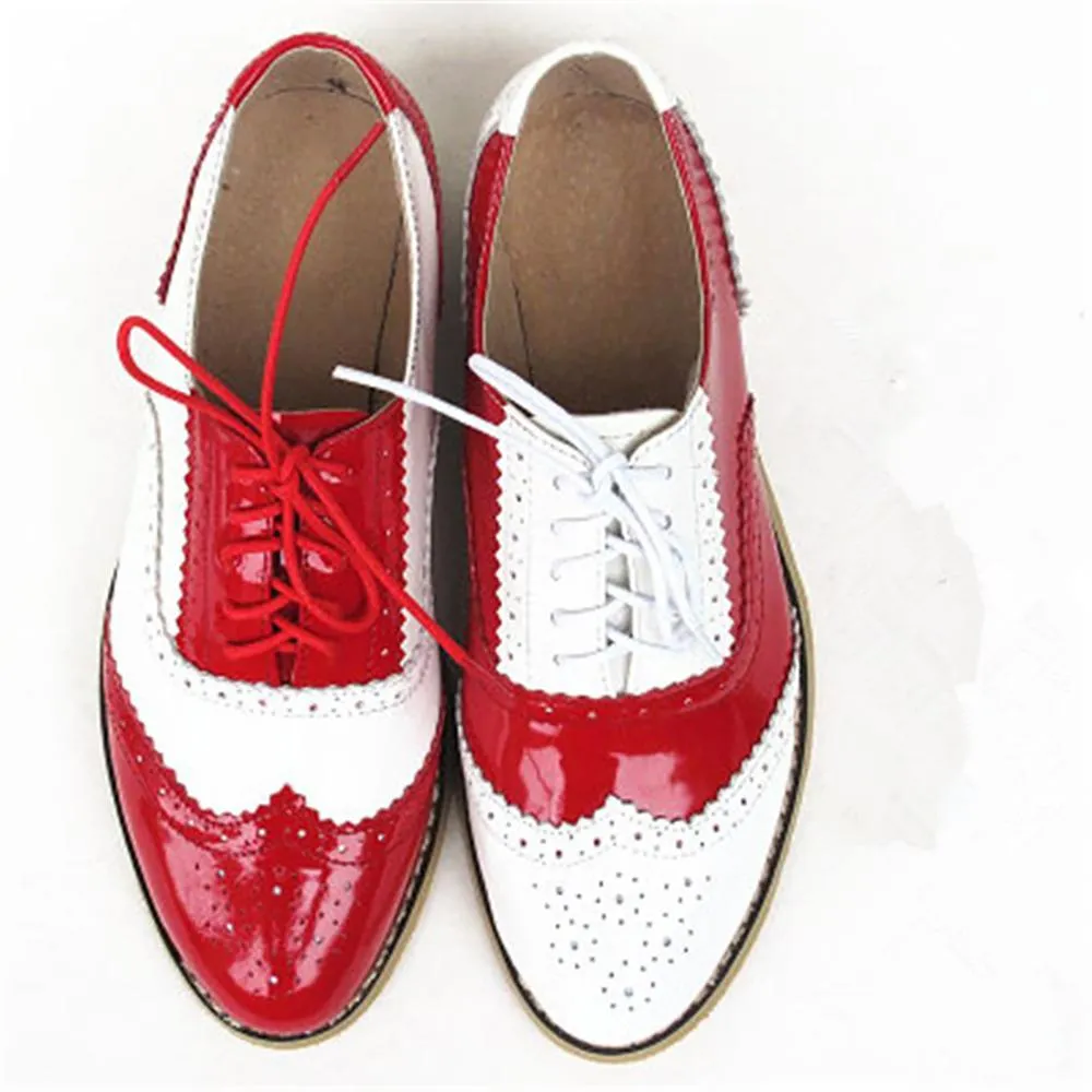 Women's Vintage Genuine Leather Lace-Up Flat Oxford Shoes