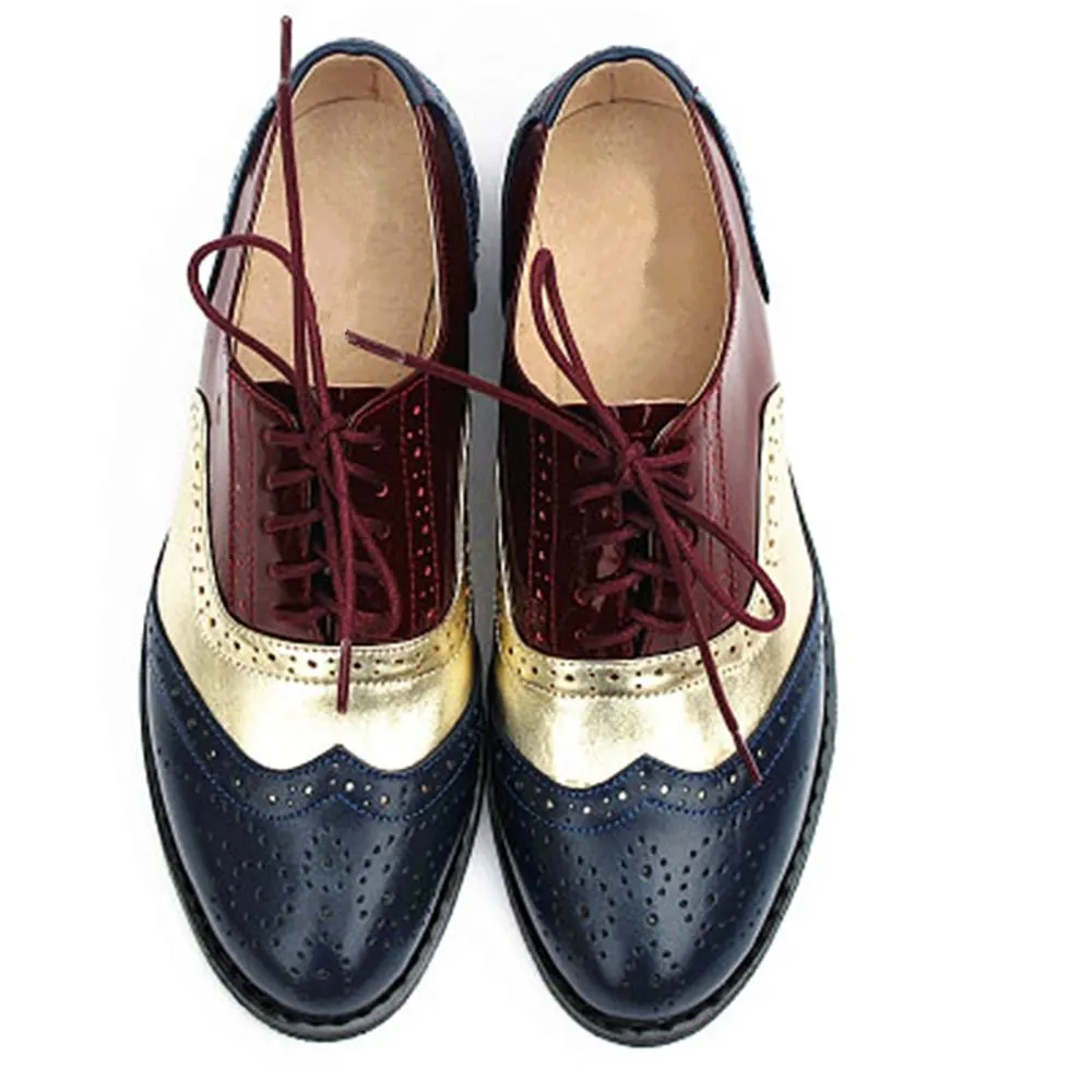 Women's Vintage Genuine Leather Lace-Up Flat Oxford Shoes