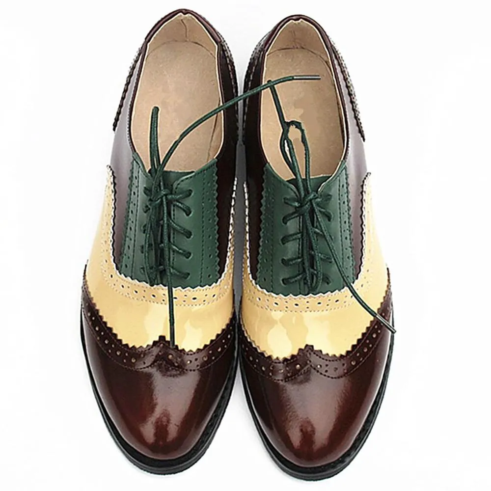 Women's Vintage Genuine Leather Lace-Up Flat Oxford Shoes