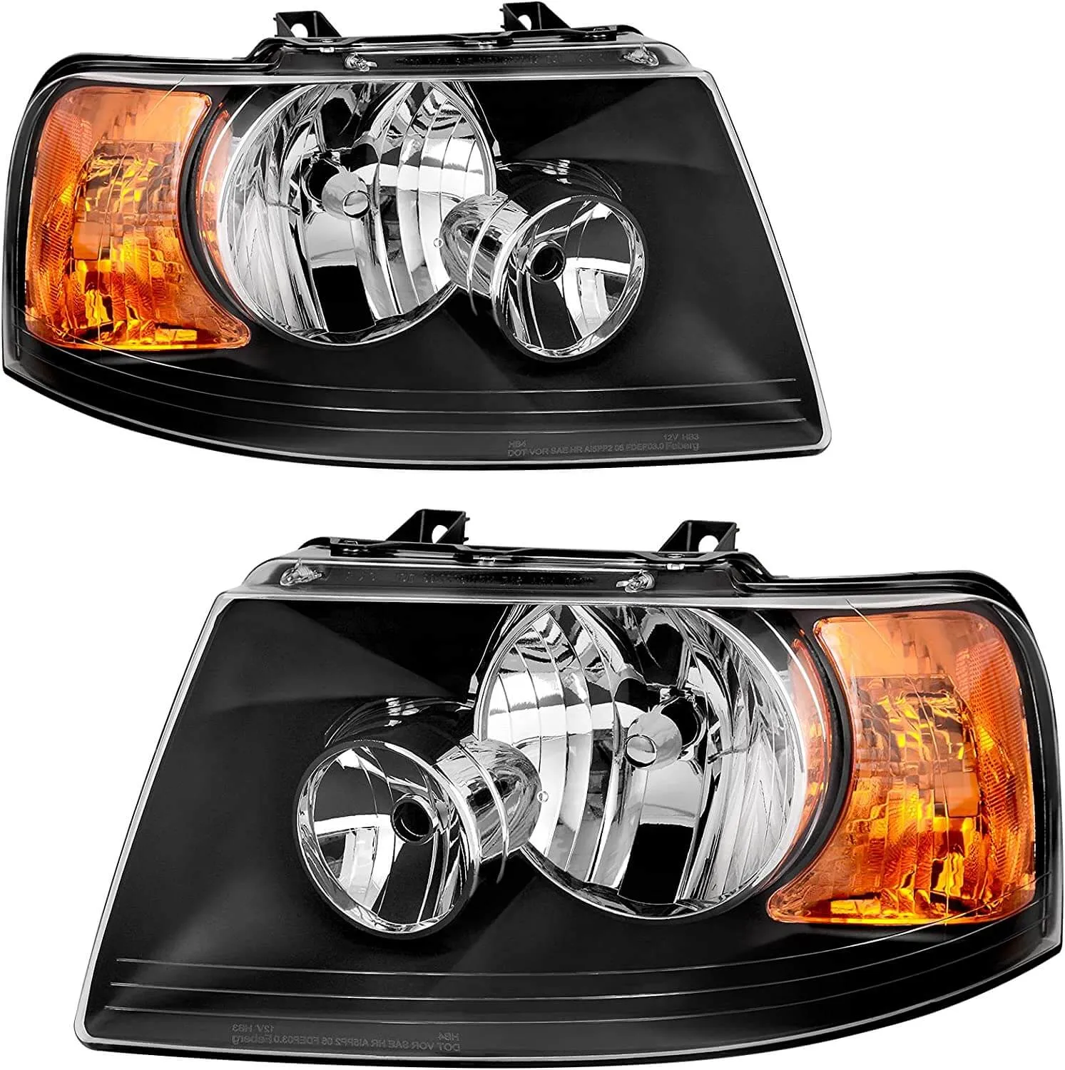 YITAMOTOR® Pair 2003-2006 Ford Expedition Headlight Assembly Black Housing Clear Lens