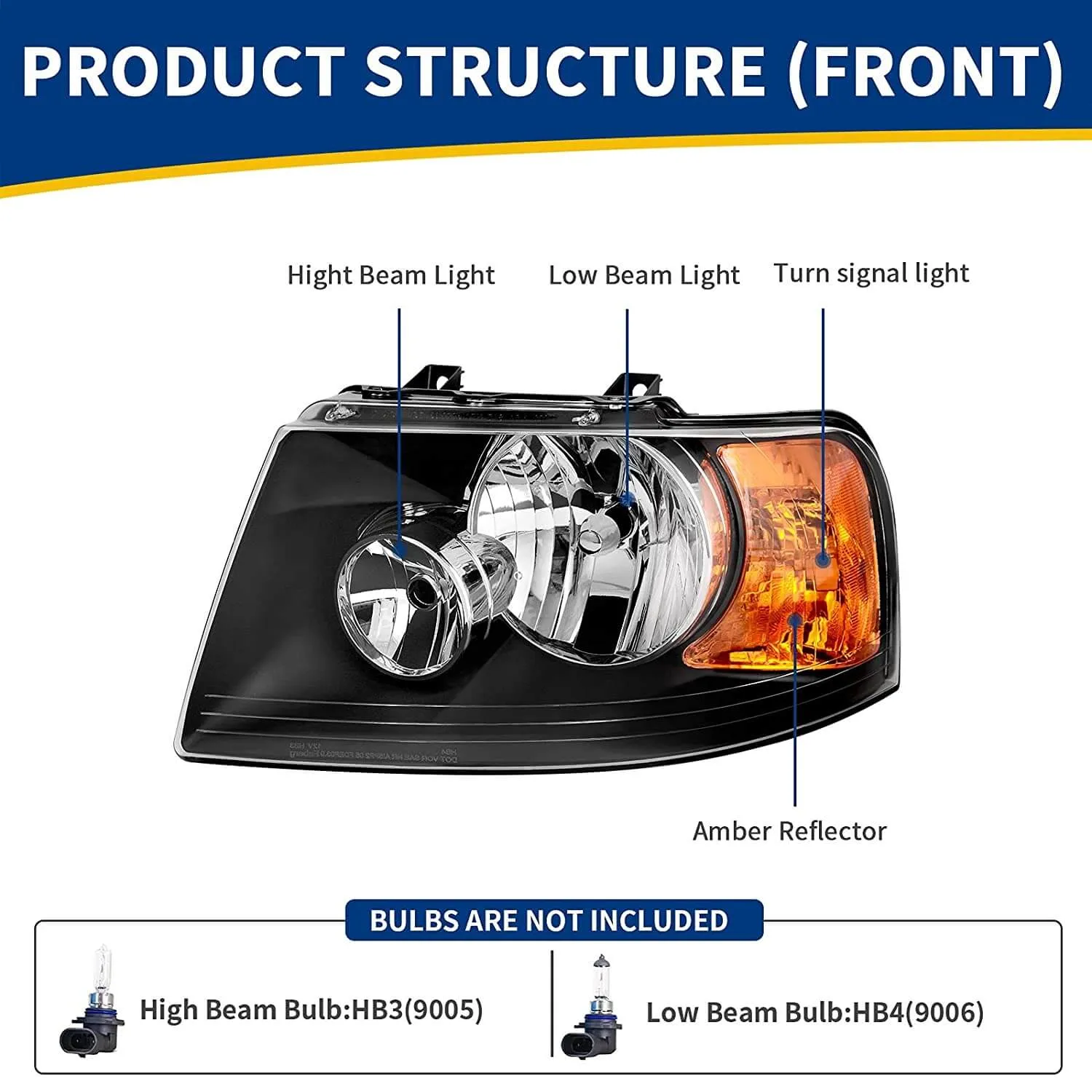 YITAMOTOR® Pair 2003-2006 Ford Expedition Headlight Assembly Black Housing Clear Lens