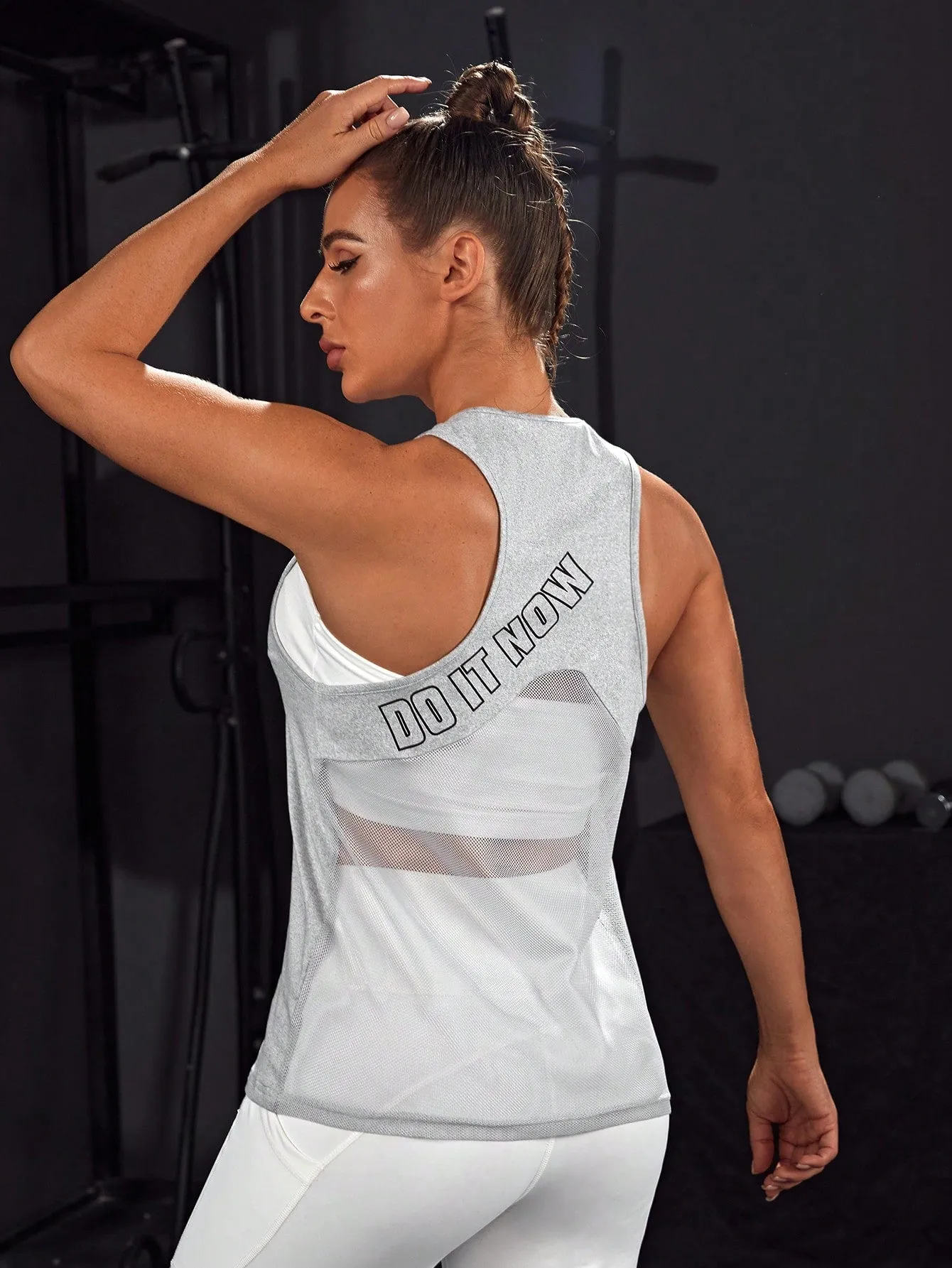 Yoga High Street Breathable Softness Letter Graphic Contrast Mesh Sports Tank